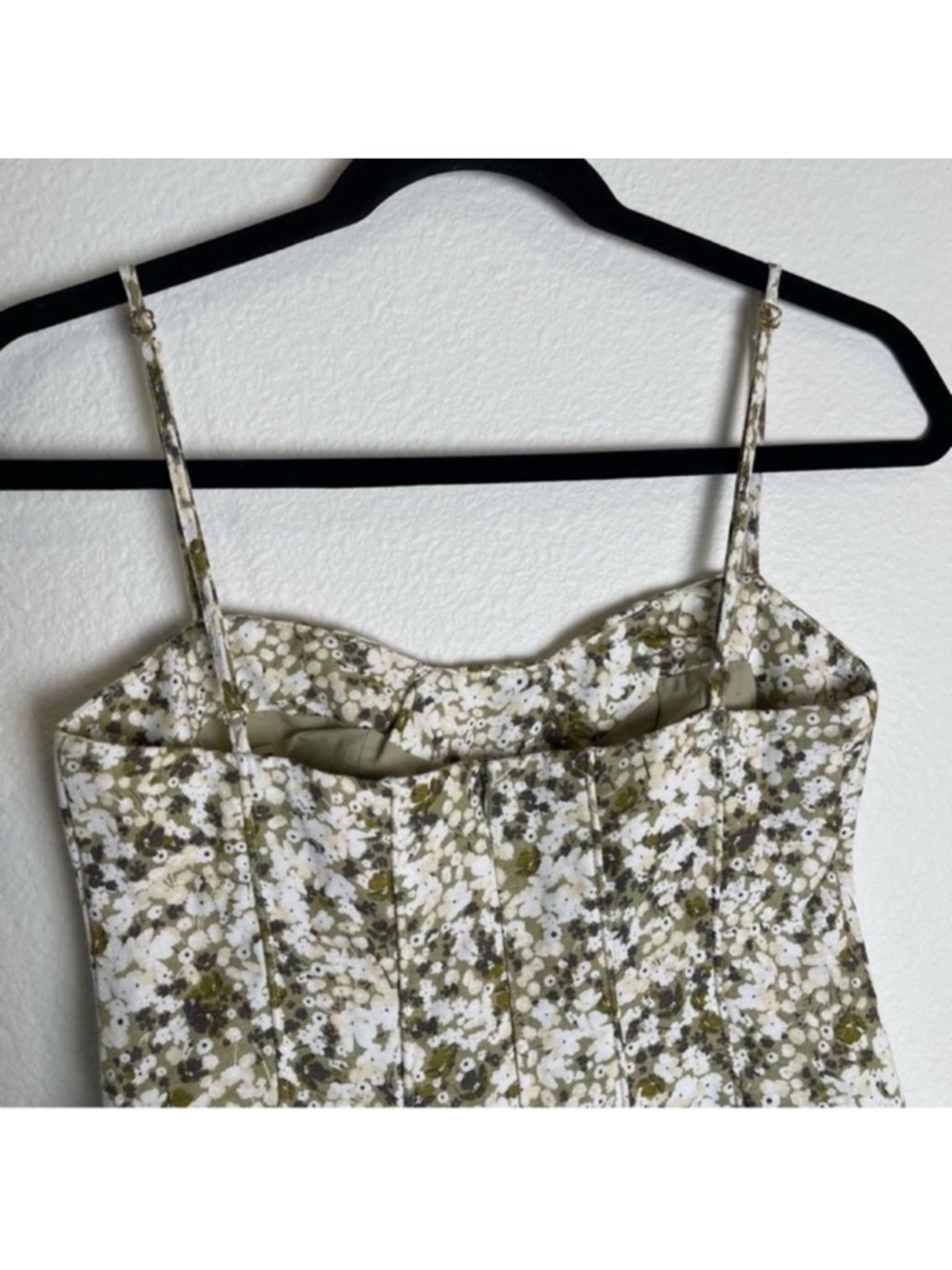 Shona Joy Suzette Corded Mini Dress Size US 2 Green Ditsy Floral Fitted Linen - Picture 10 of 12